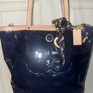 Coach Dark Blue Patent Leather Tote with coach bag Scarf (rehab)